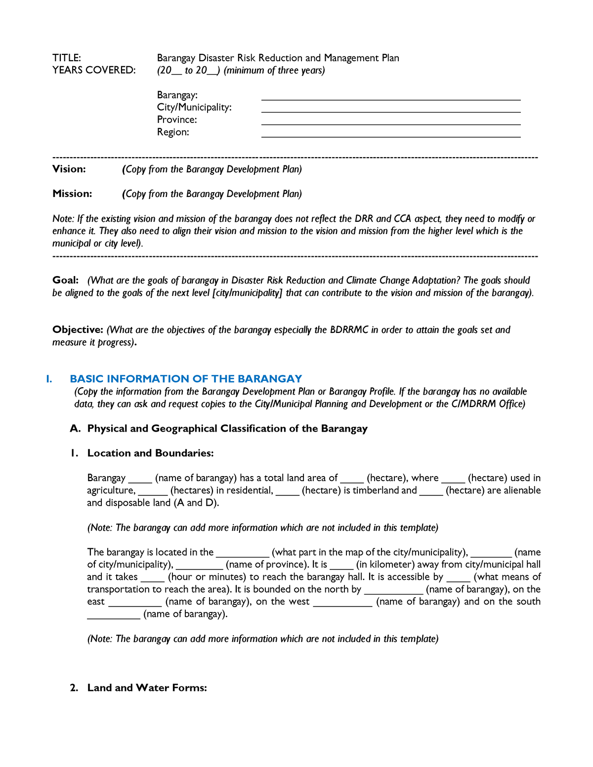 Bdrrm Plan Template English 5 Pdf Free - TITLE: Barangay Disaster Risk ...