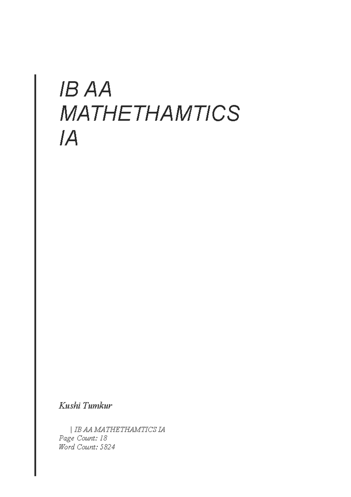 Maths ia Math ia Kushi Tumkur IB AA MATHETHAMTICS IA Page Count