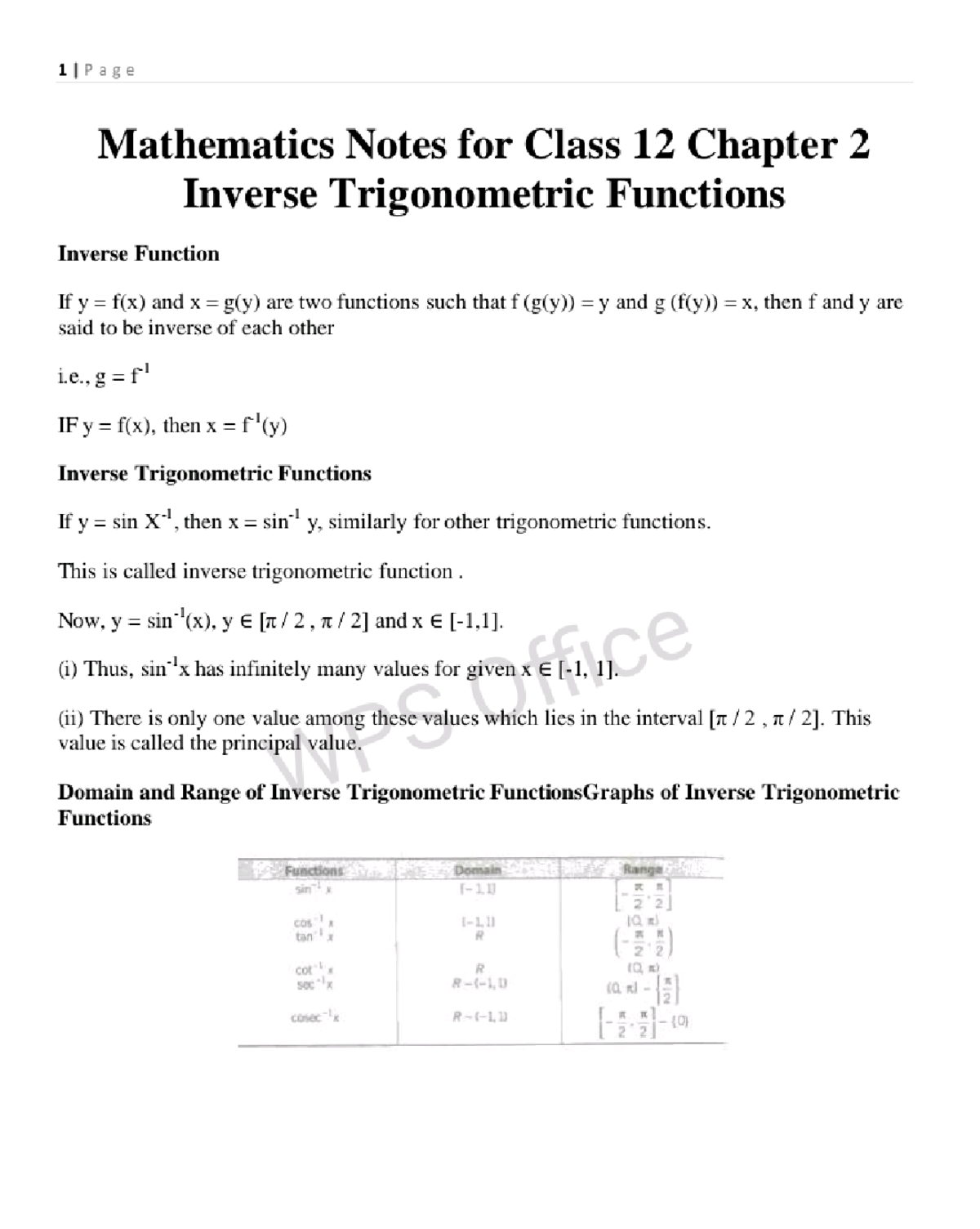 Inverse Trigonometric Functions - Mathematics I - Studocu