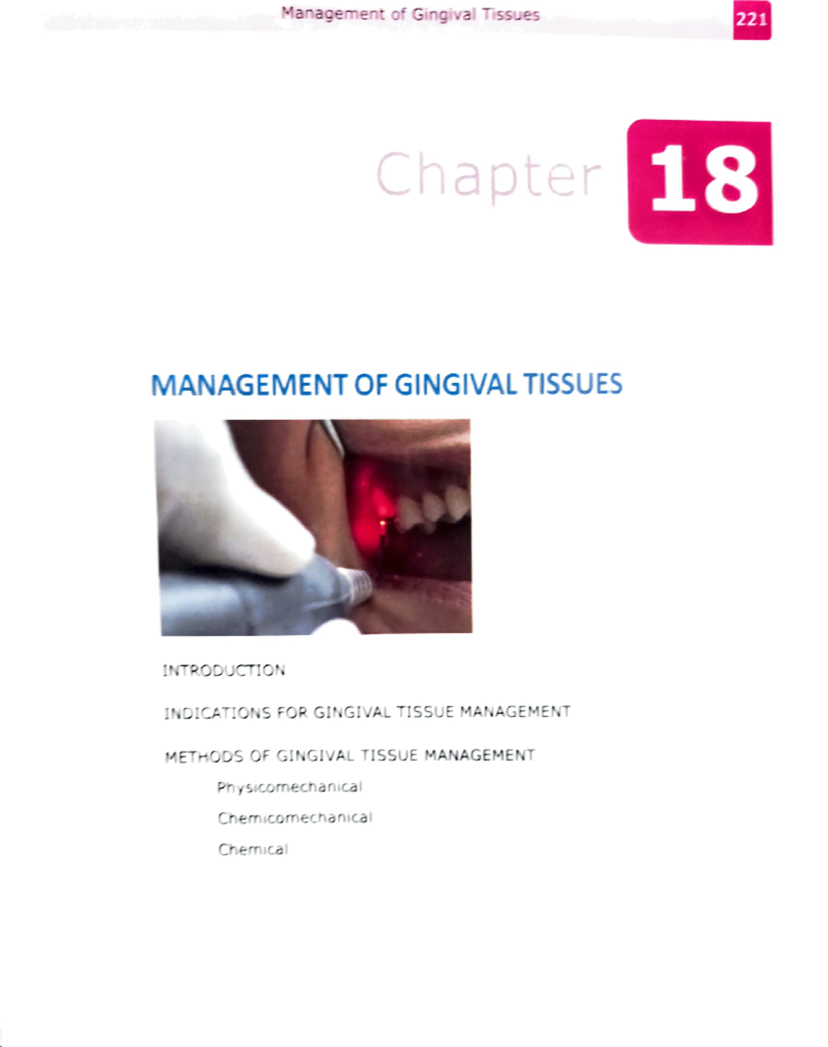 Management of gingival tissuesBDS Management of Gingival Tissues 221