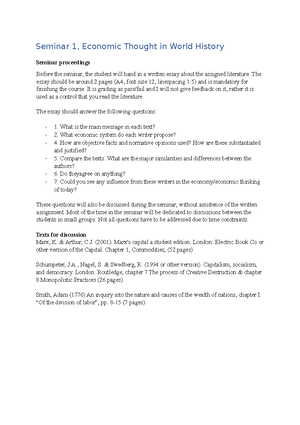 Instructions for seminar 2 - INSTRUCTIONS for seminar 2, World economic ...