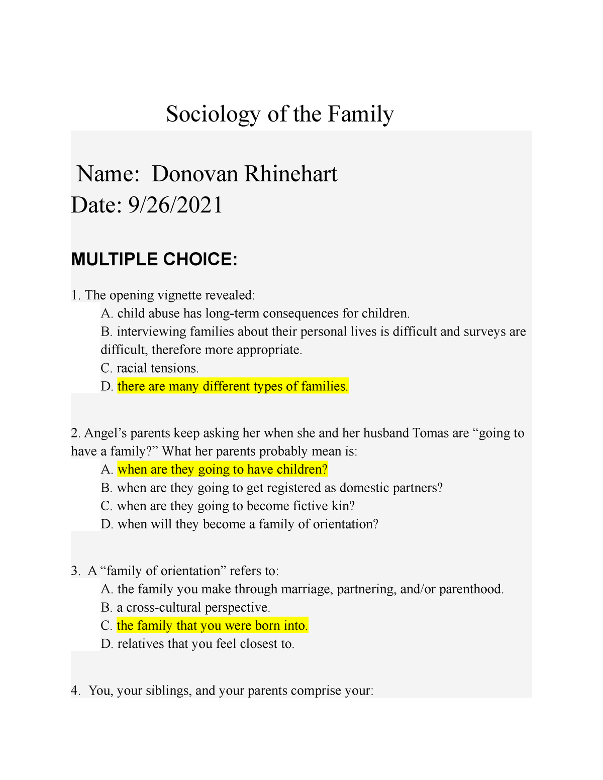 sociology family essay questions