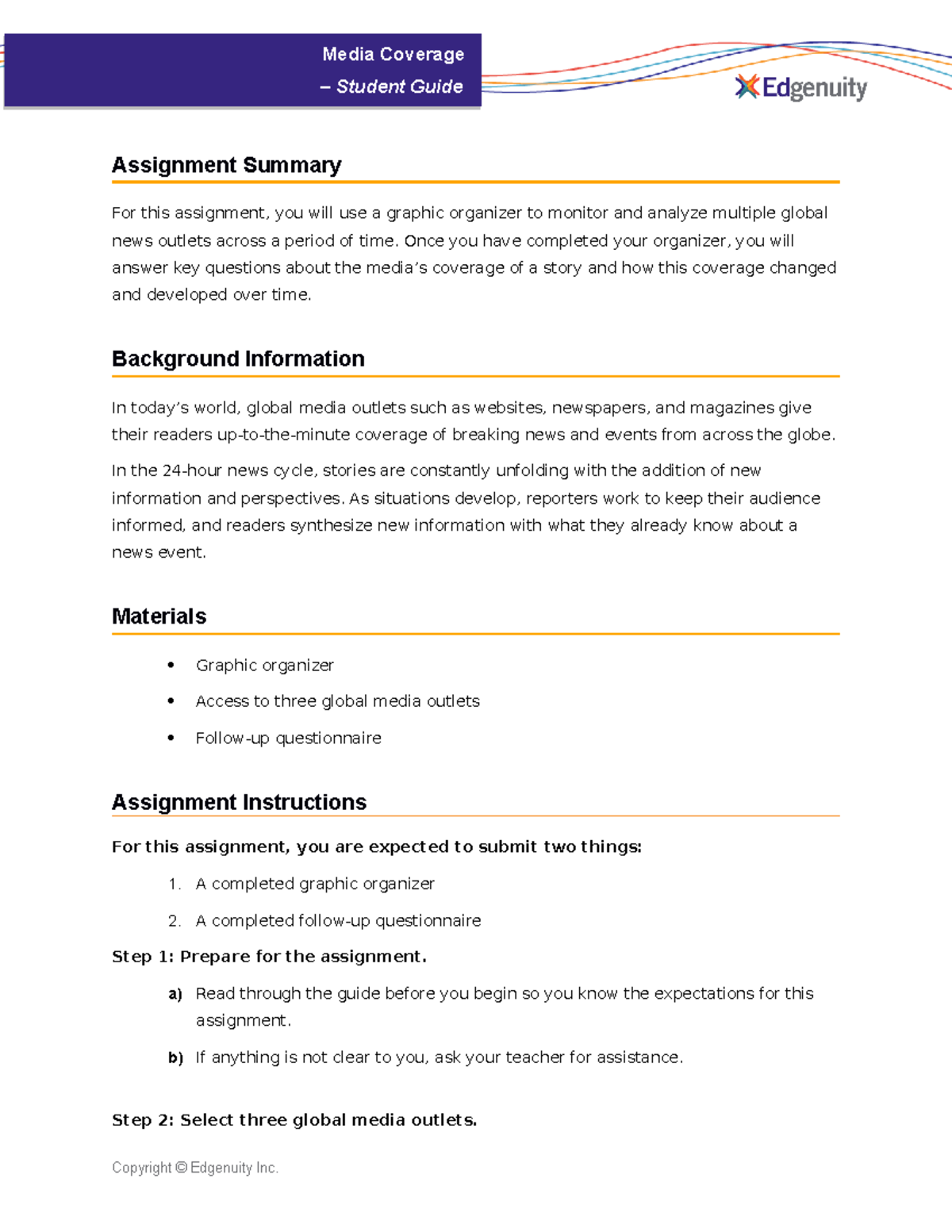 Project-Media Coverage-student guide - Assignment Summary For this ...