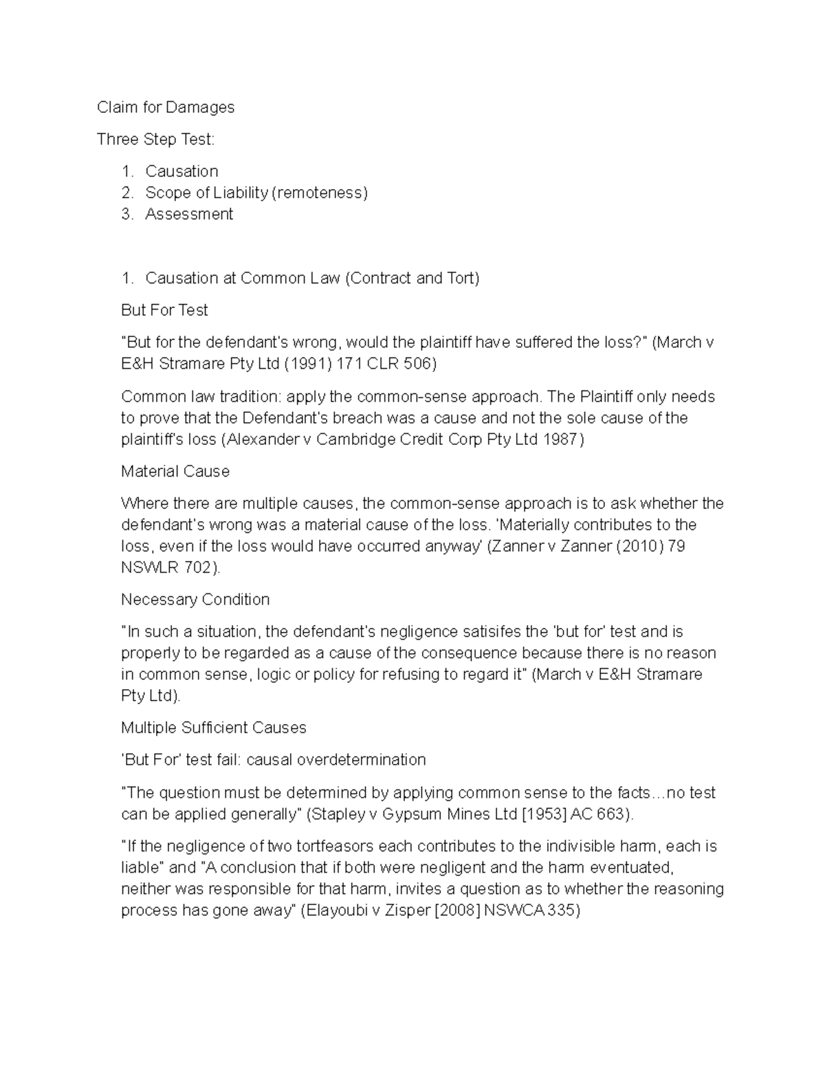 Remedies Flow Diagram - Claim for Damages Three Step Test: 1. Causation ...