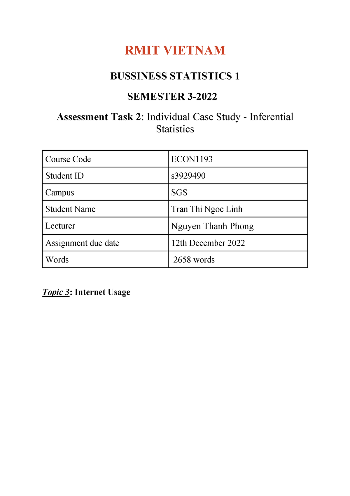 business statistics assignment 1 rmit