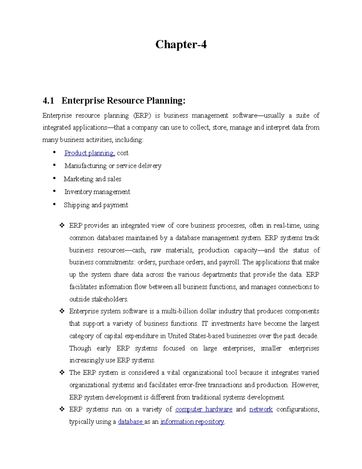 Chapter-4 - It’s lecture notes - Chapter- 4 Enterprise Resource ...