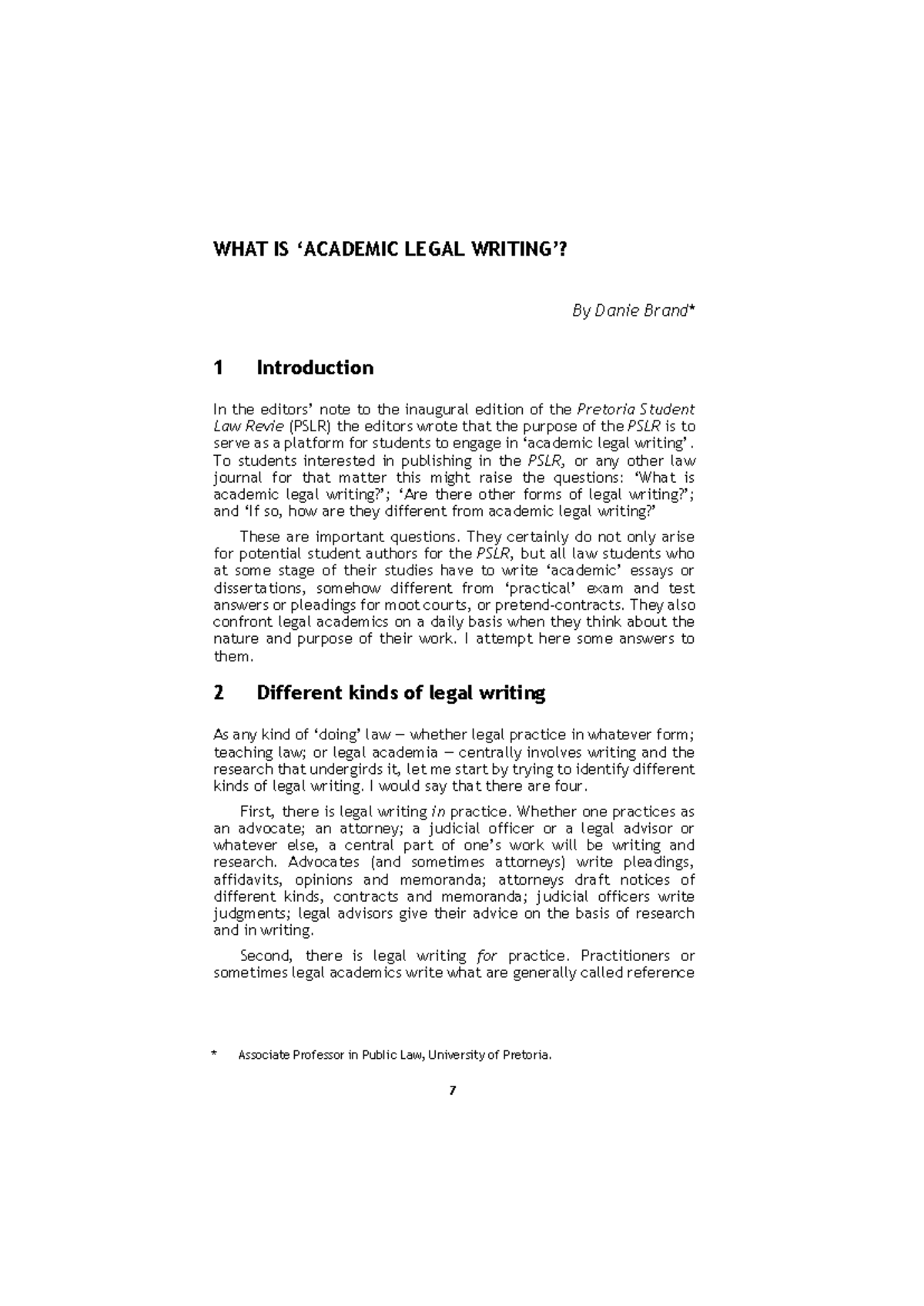 Legal Writing+2012 +PSLR+Danie+Brand - 7 Associate Professor in Public ...
