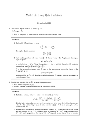 University of Michigan MATH 115 Past Tests 2021 - Math 115 — First ...
