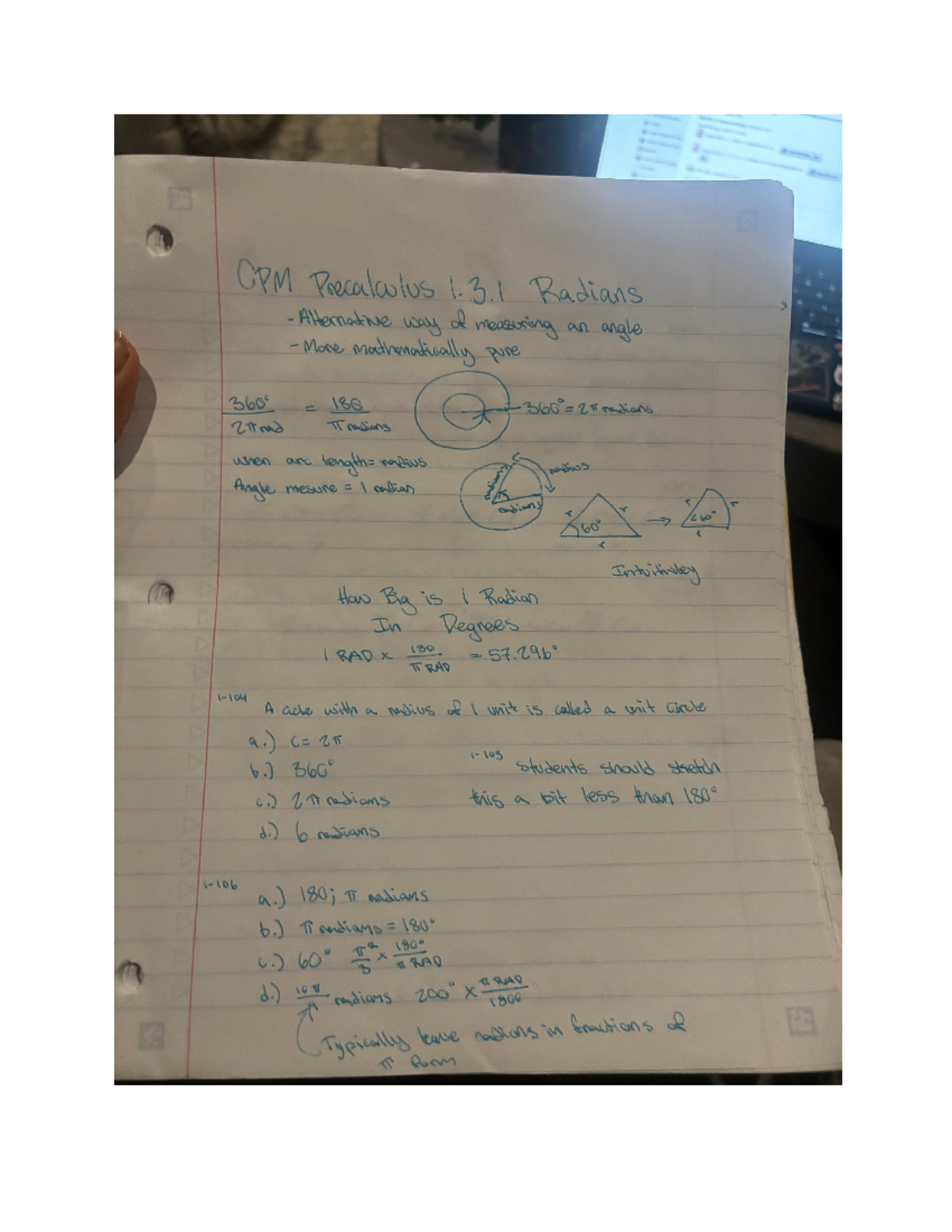 CPM Precalculus 1 - precalc - CPM Precalculus 1.3 Radians way of ...