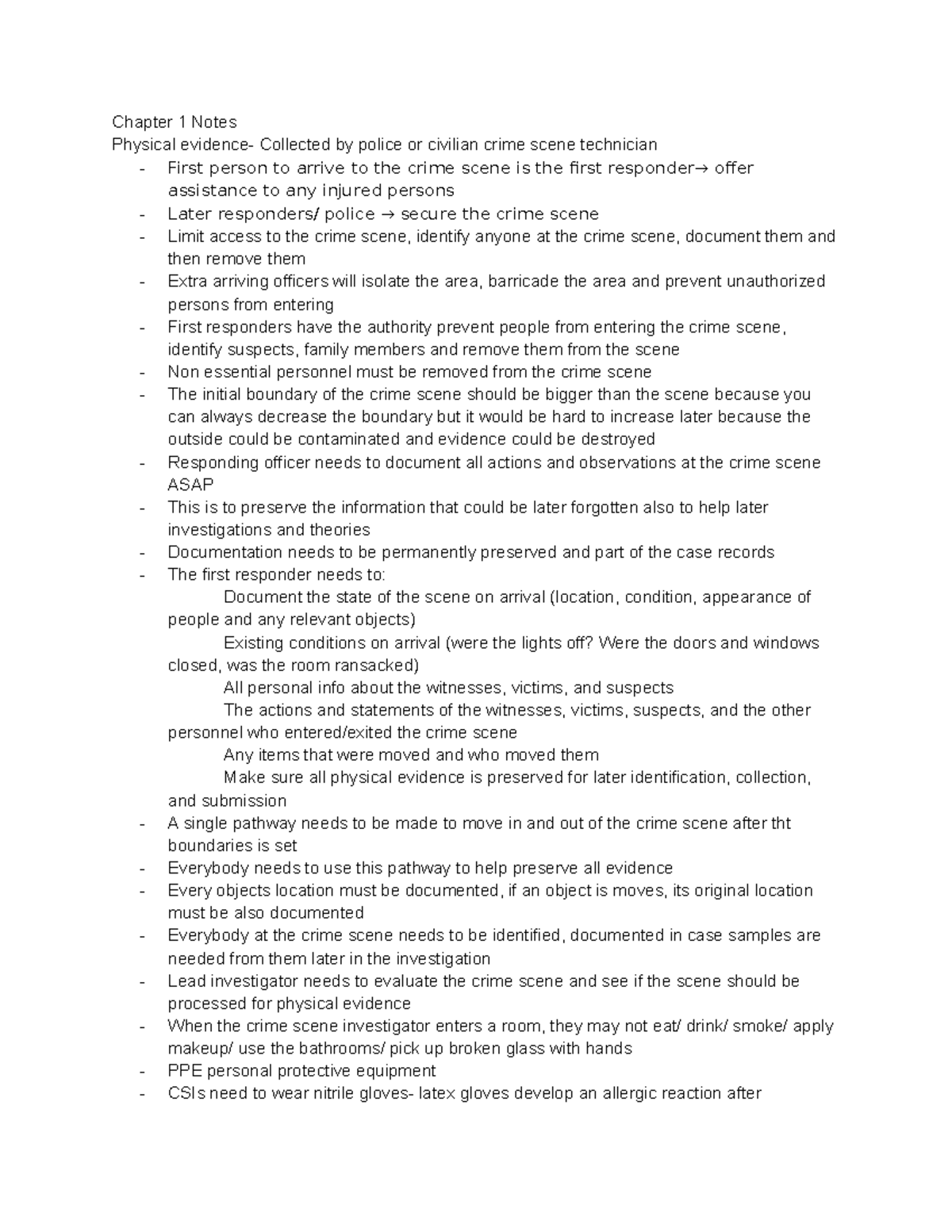 Forenscis Notes Ch 1 4 - Chapter 1 Notes Physical evidence- Collected ...