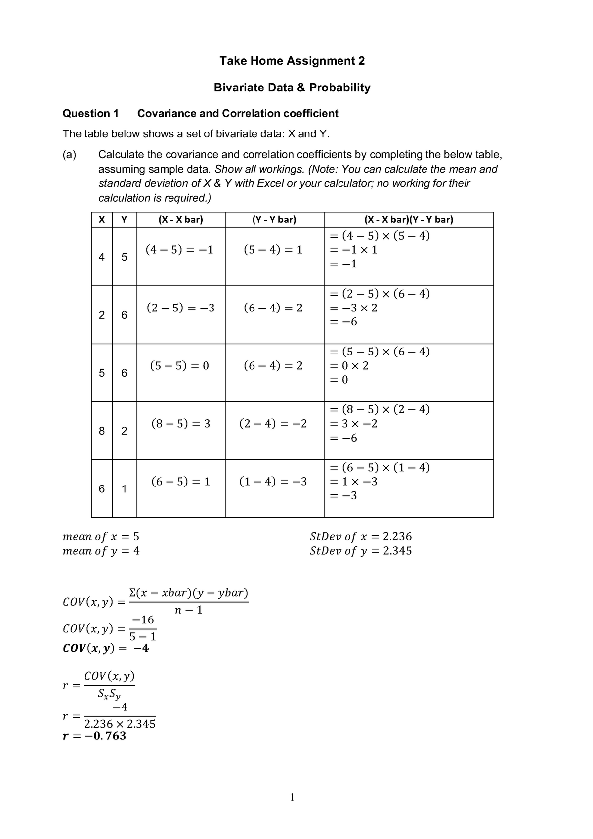 BSB123 Tha2 - Take Home Assignment 2 Bivariate Data & Probability ...