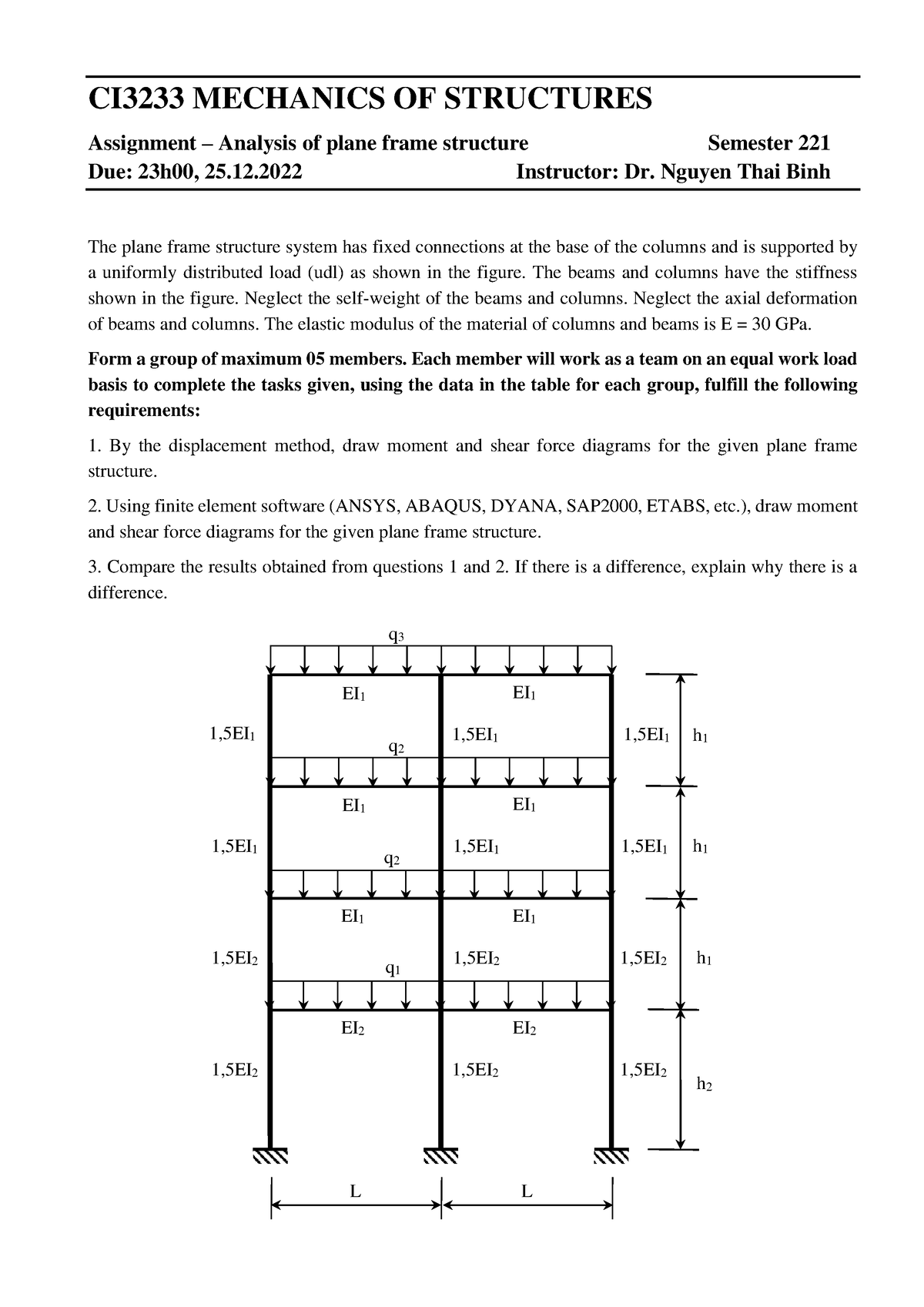 20221205 Assignment Mechanics Of Structures 221 - CI3233 MECHANICS OF ...