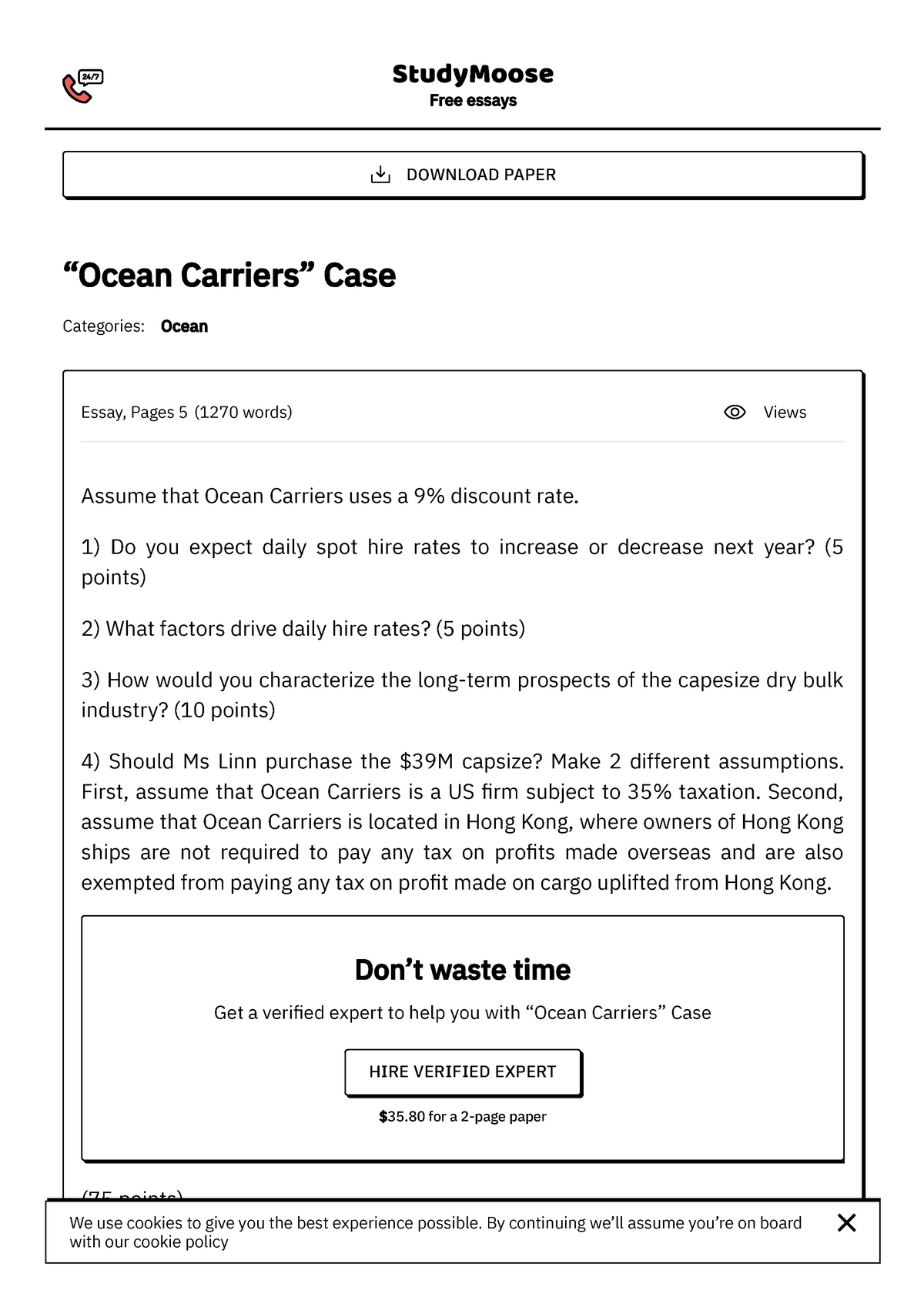 ocean carriers case solution npv