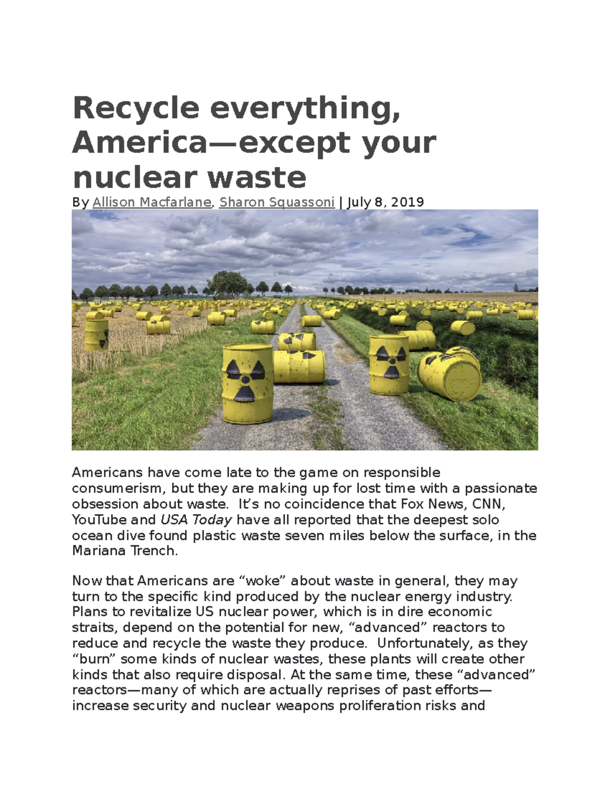 Nuclear Waste Recycling Recycle everything, America—except your