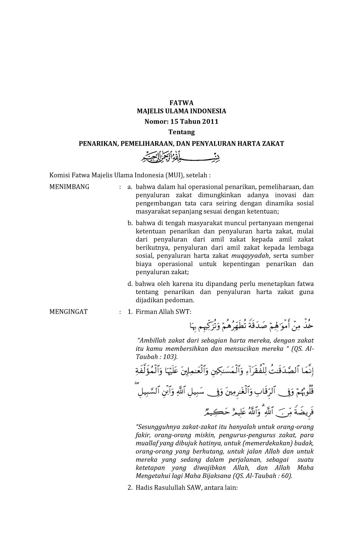 Fatwa MUI No - Mui - FATWA MAJELIS ULAMA INDONESIA Nomor: 15 Tahun 2011 ...