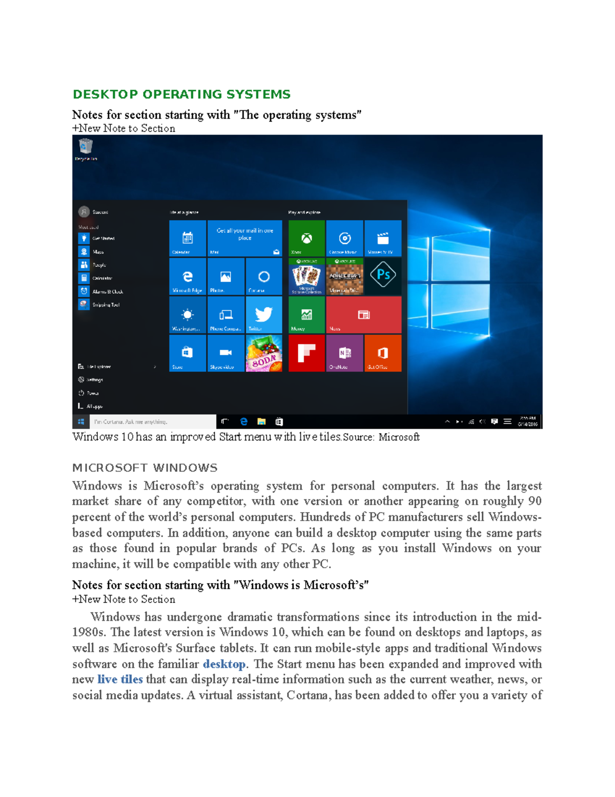 Chapter 72 Desktop Operating Systems DESKTOP OPERATING SYSTEMS Notes