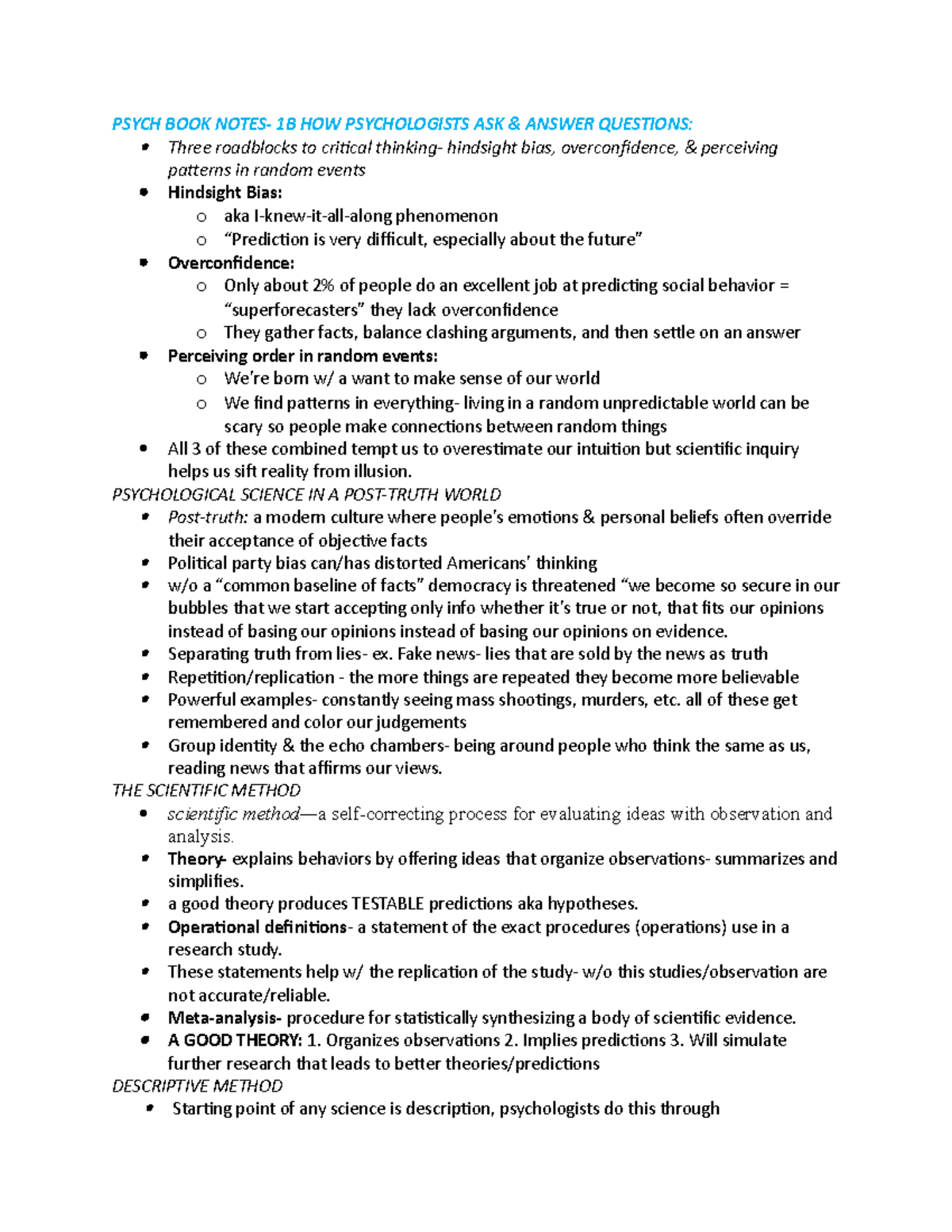 UNL PSYC 181 Module 1B Notes SUMMARY - PSYCH BOOK NOTES- 1B HOW ...