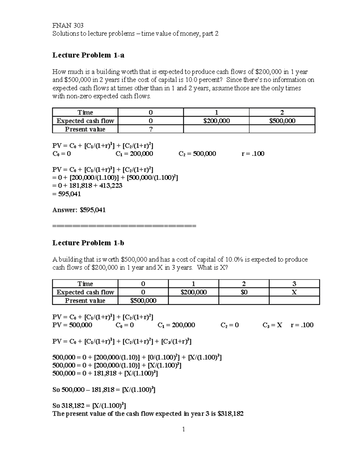 Time Value of Money Part 2 Lecture Problems Solutions Solutions to