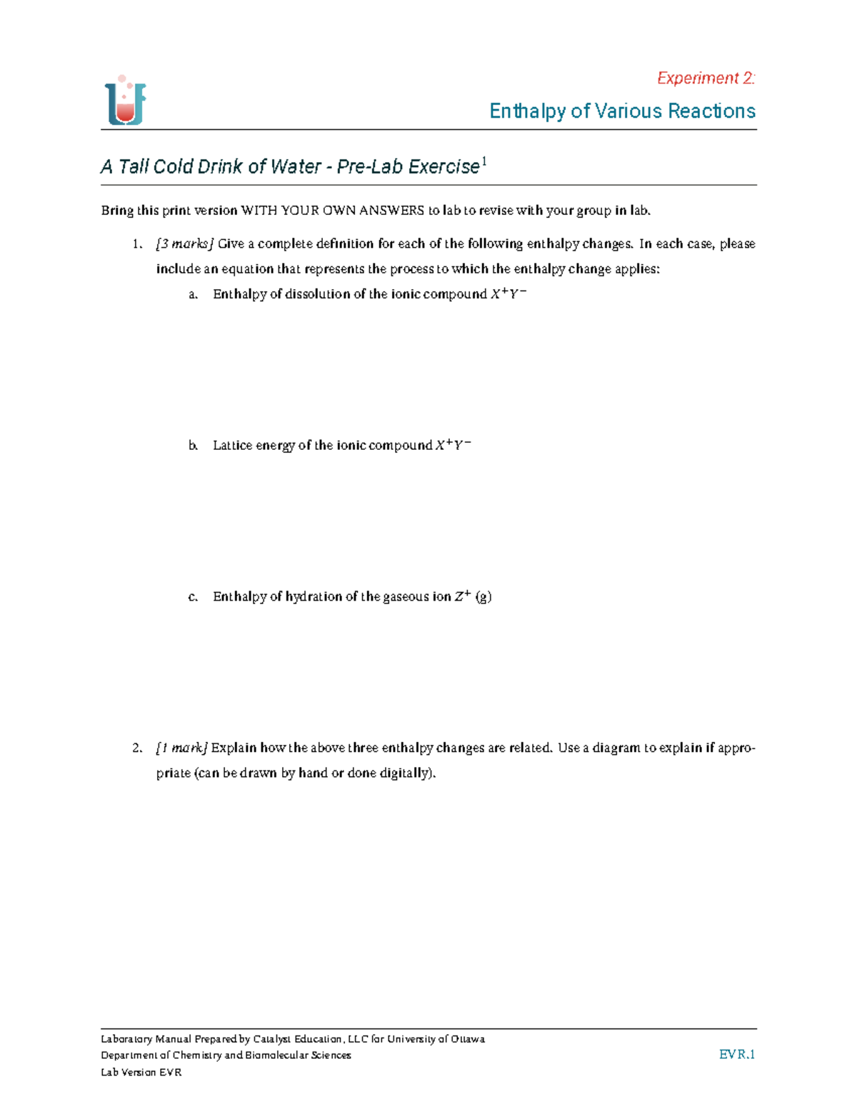 Prelabrotory chem - Experiment 2: Enthalpy of Various Reactions A Tall ...