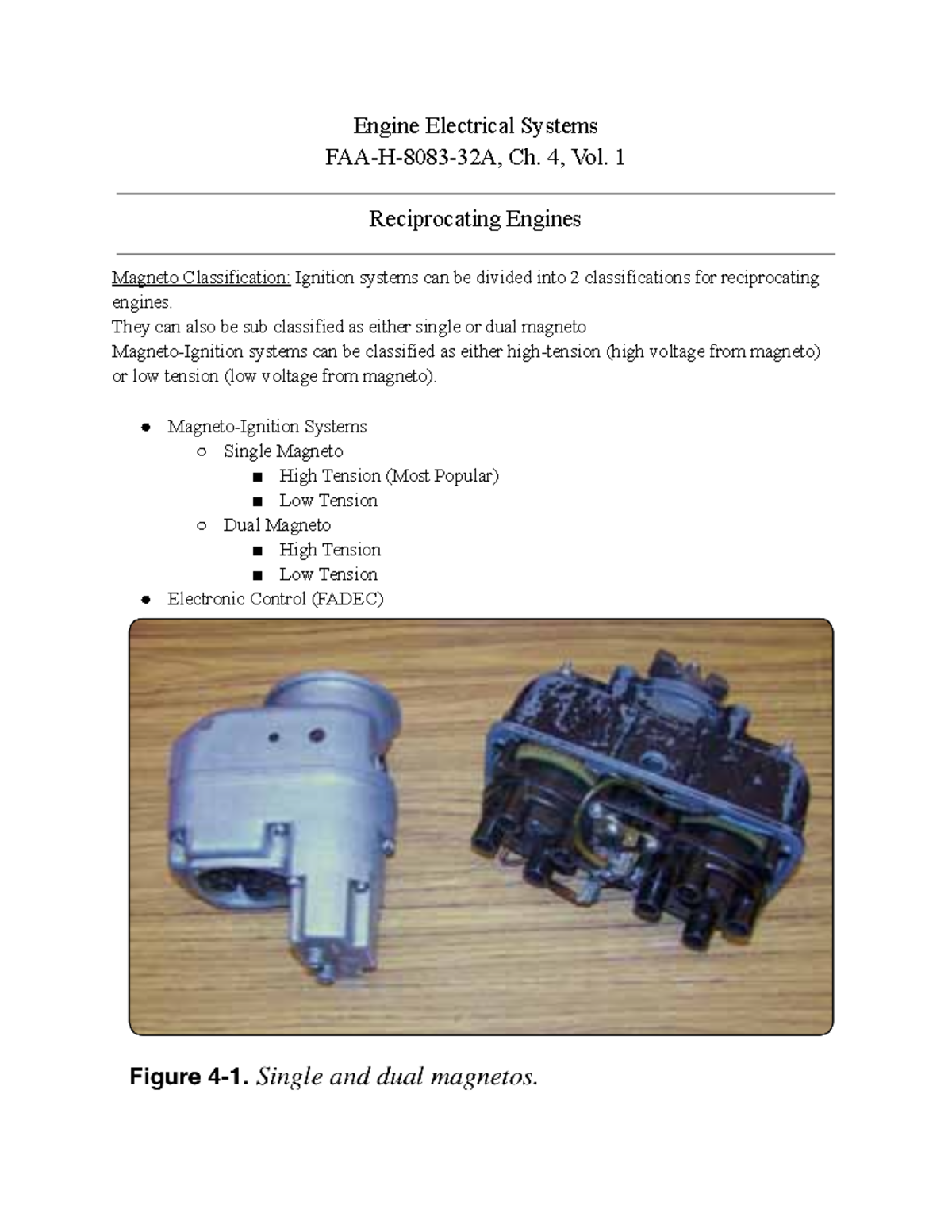 Engine Ignition Electrical Systems Engine Electrical Systems FAAH