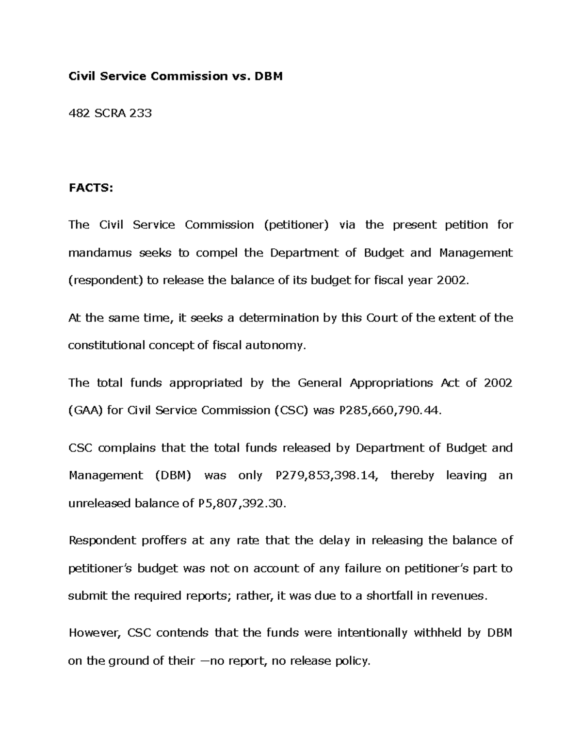 Civil Service Commission vs. DBM 482 SCRA 233 Civil Service