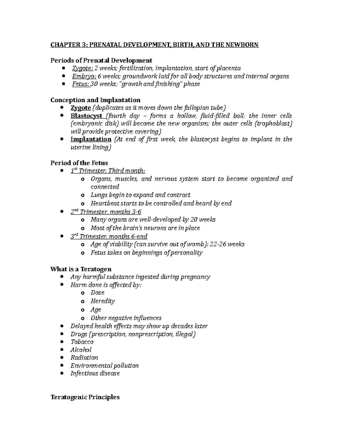 Prenatal development, birth, and the newborn - CHAPTER 3: PRENATAL ...