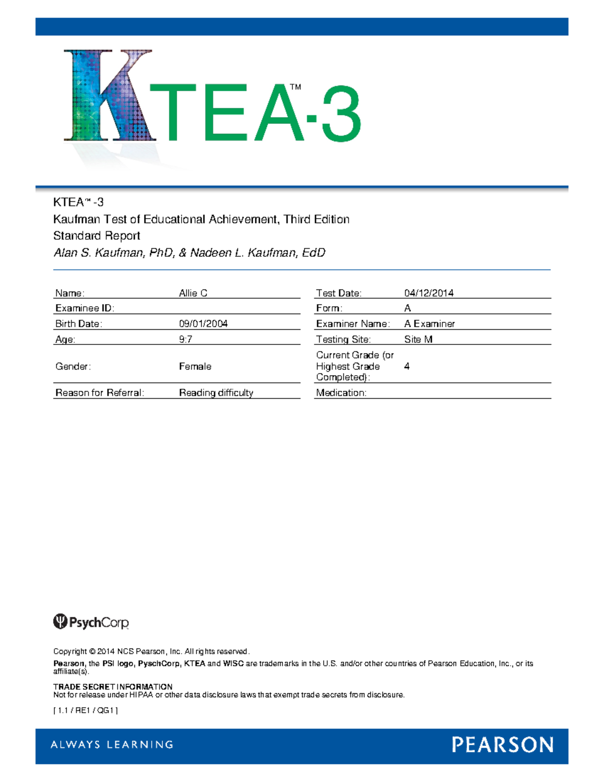 Ktea 3 Sample Report