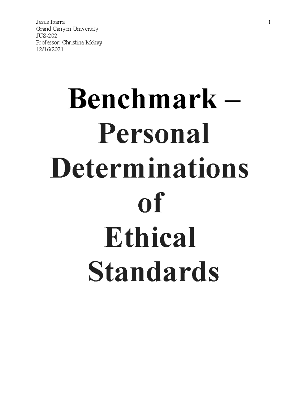 Benchmark Personal Determinations of Ethical Standards - Jesus Ibarra ...