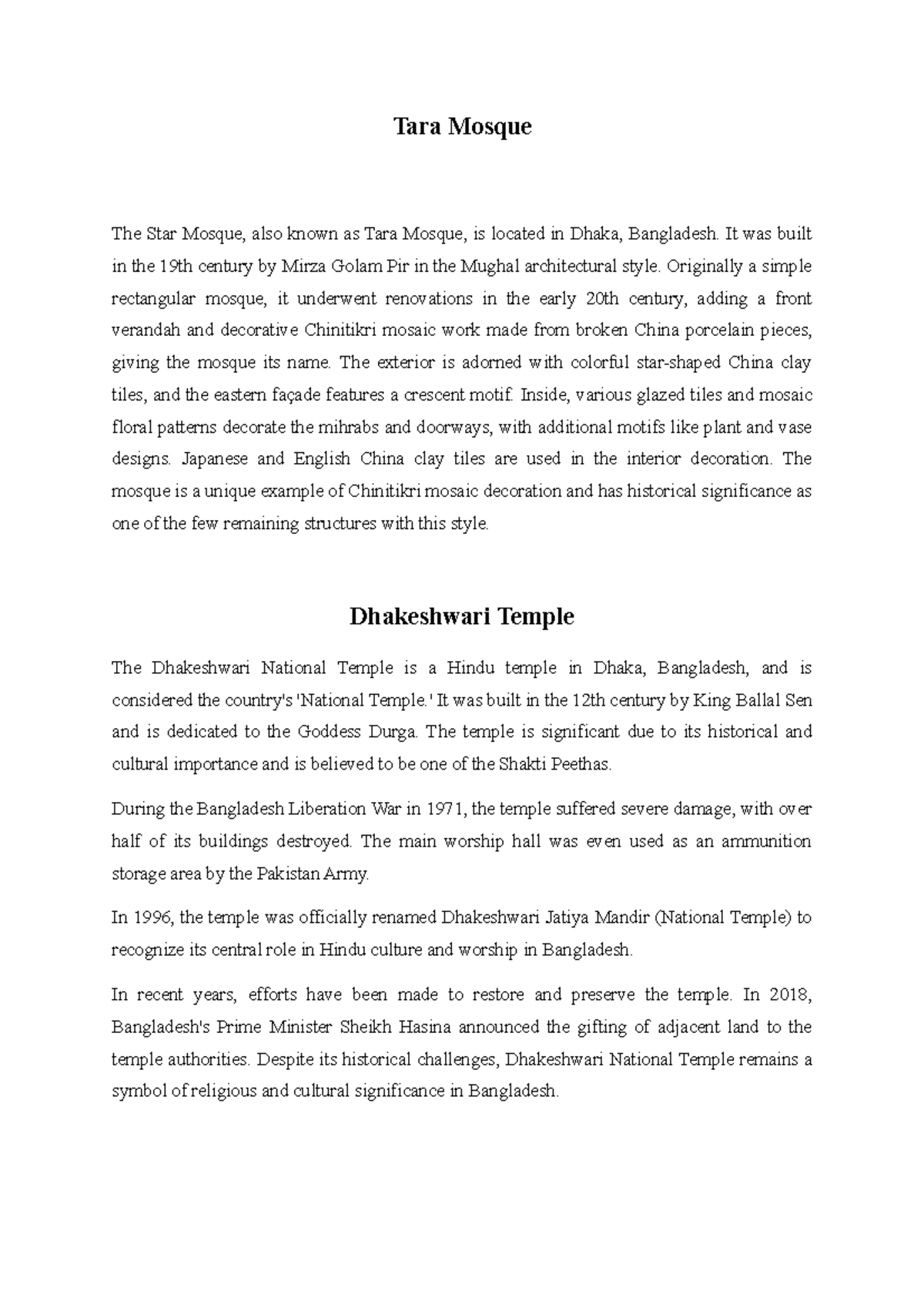 TNM 201 Script - Tara Mosque The Star Mosque, also known as Tara Mosque ...