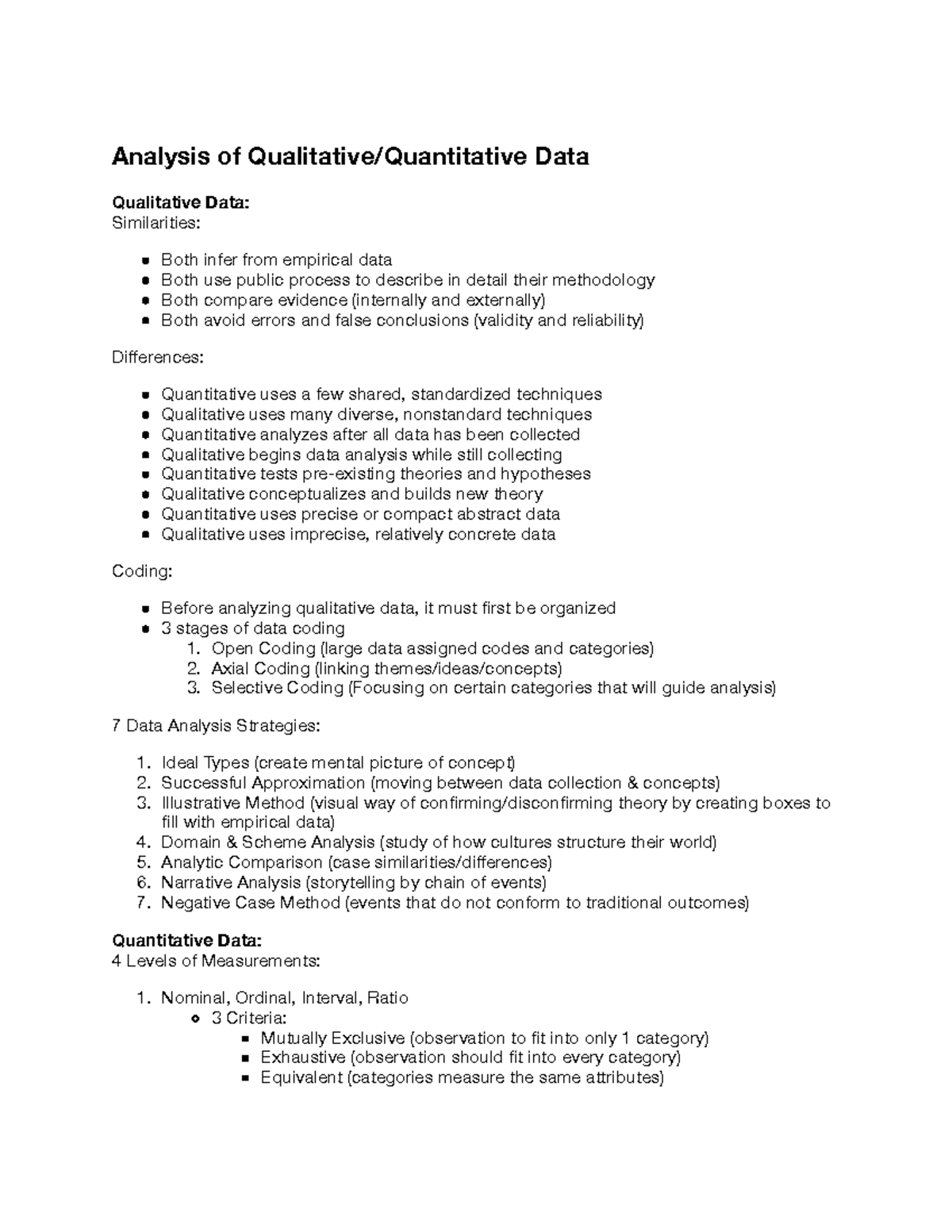 Lecture notes, Analysis of Qualitative/Quantitative Data. Analysis of
