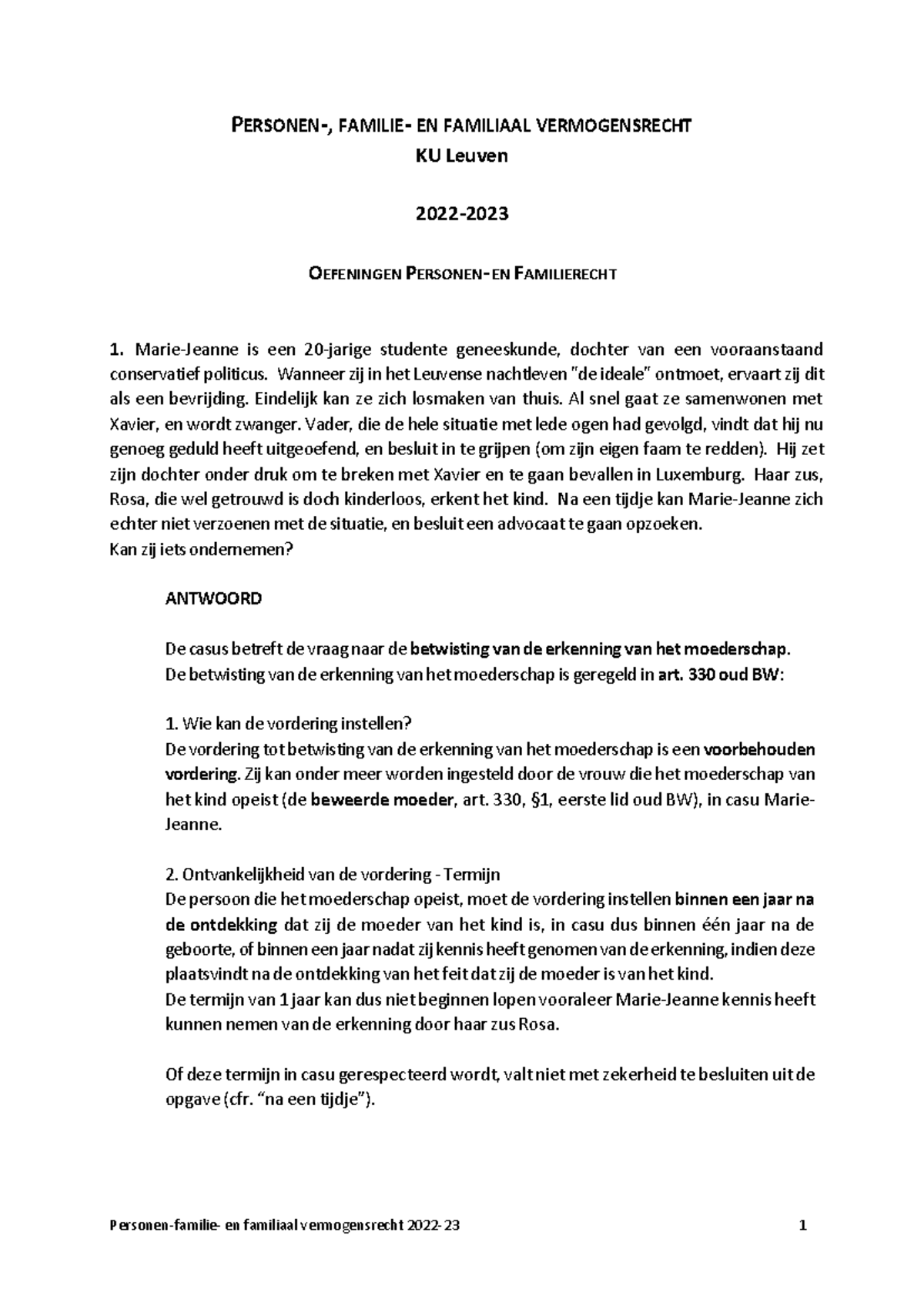 Oefeningen PF 2022-2023.met Oplossing - Personen-familie- En Familiaal ...