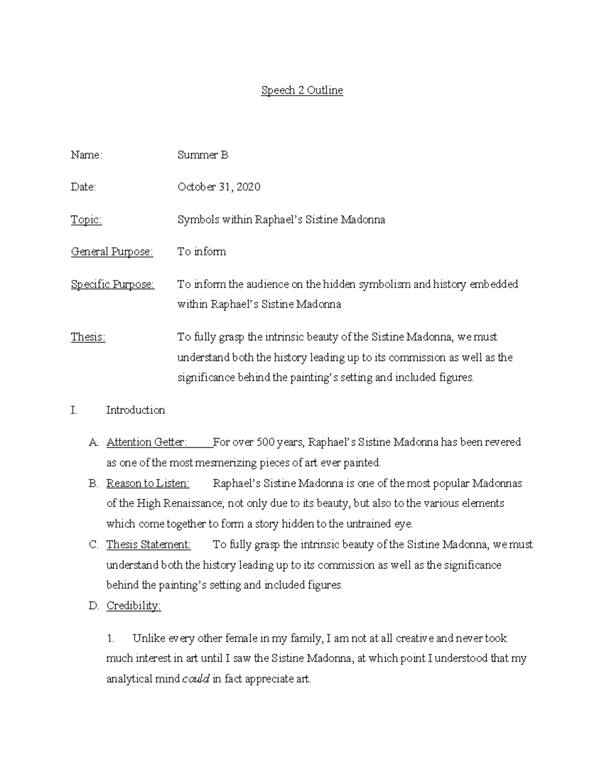 Rough Draft of Speech: Symbols within the Sistine Madonna - Speech 2 ...