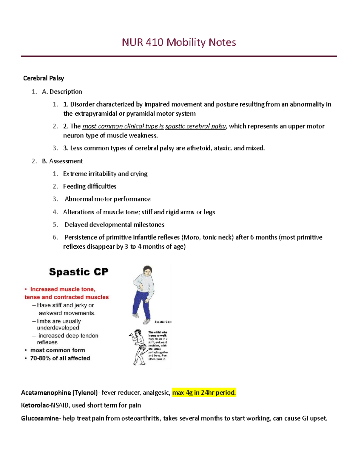 NUR 410 Mobility Notes - NUR 410 Mobility Notes Cerebral Palsy A ...