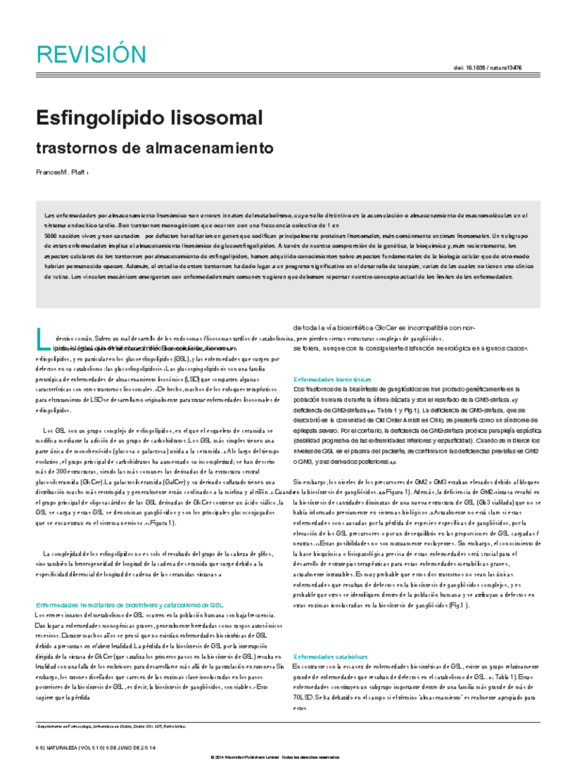 Esfingolipidos - REVISIÓN ####### doi: 10 / nature Esfingolípido ...