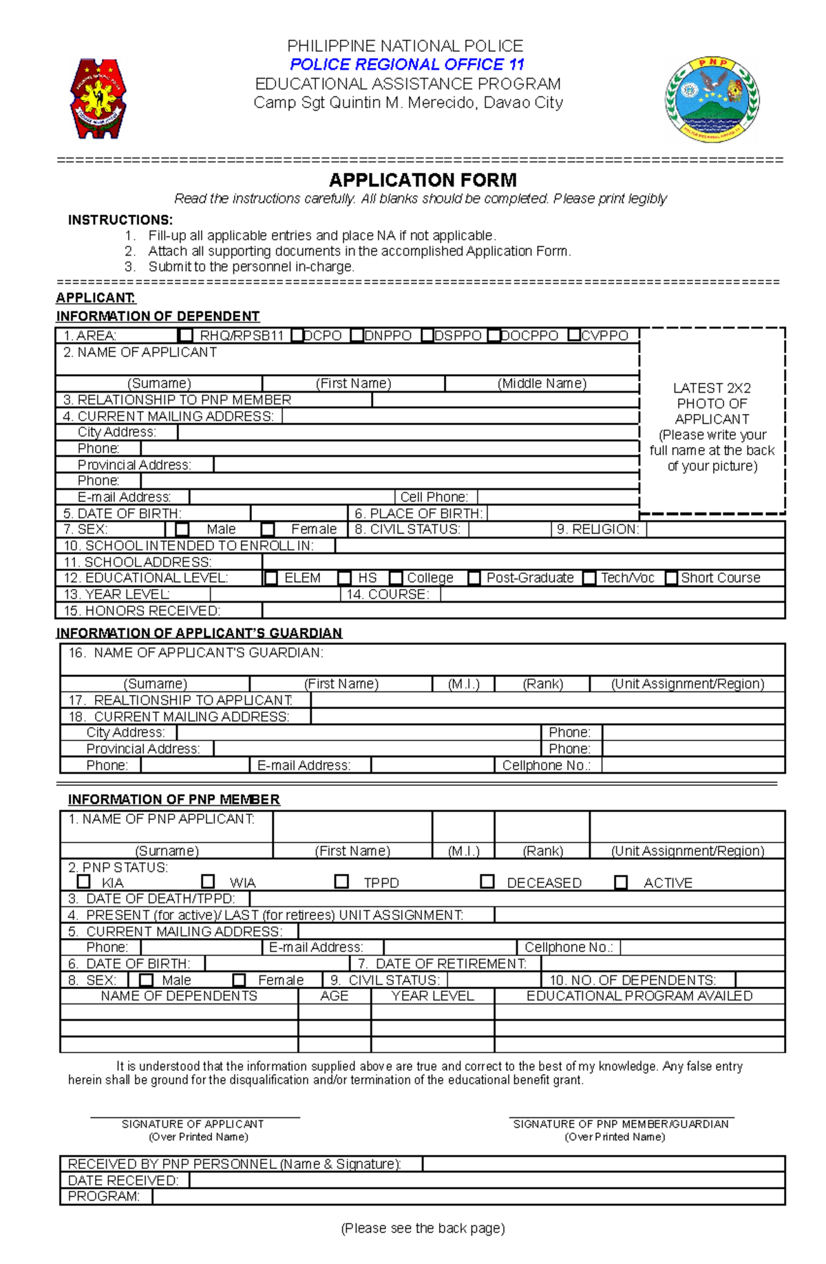 PNP Educational Assistance Program Application-FORM 2019 - - Studocu