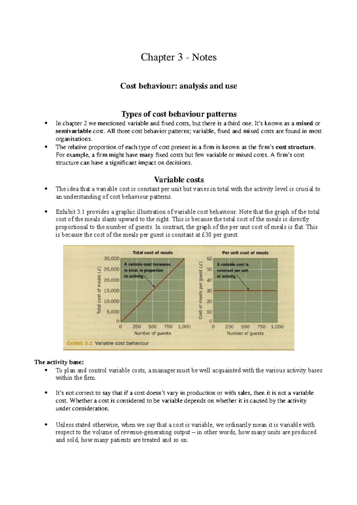 Chapter 3 of . management accounting - Chapter 3 Notes Cost behaviour ...