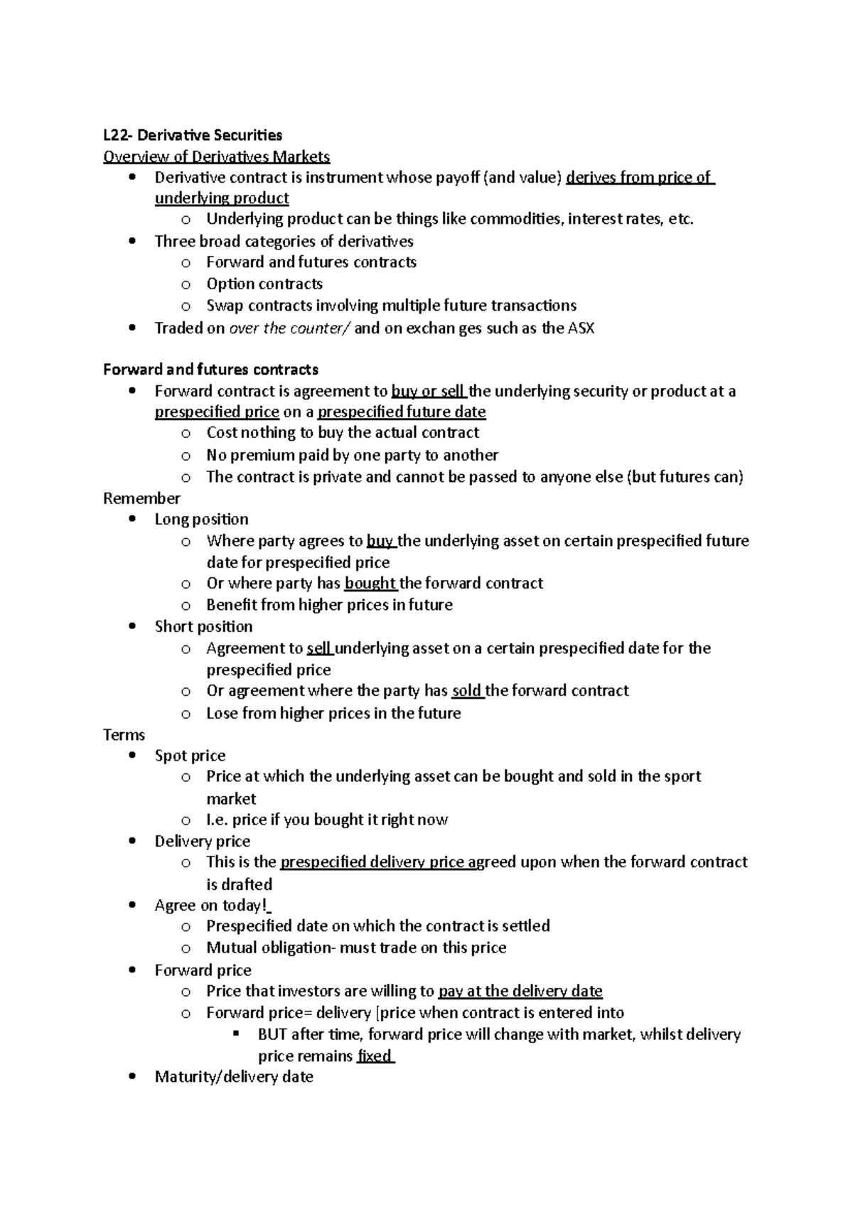 L22 busfi detailed - L22- Derivative Securities Overview of Derivatives ...