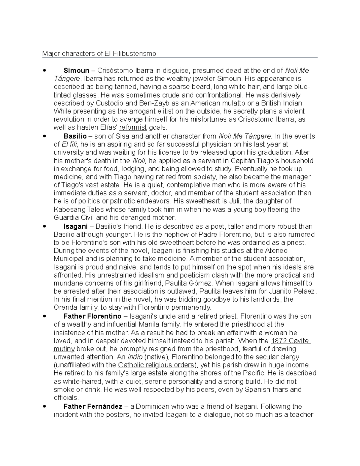 A.A EL FILI 3 - Lecture notes 1 - Major characters of El Filibusterismo ...