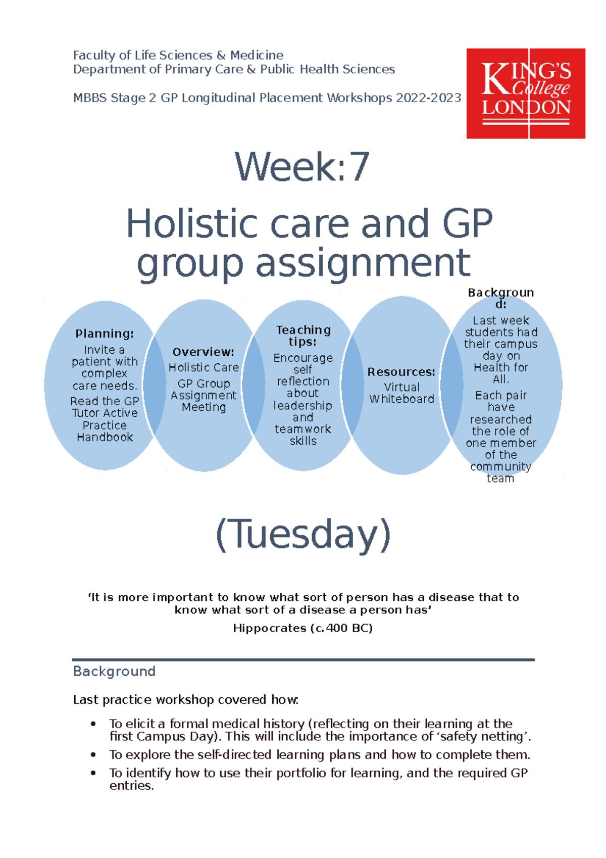 Week 7 Tuesday- Holistic Care and GP Group Assignment 2022-2023 (Tue ...
