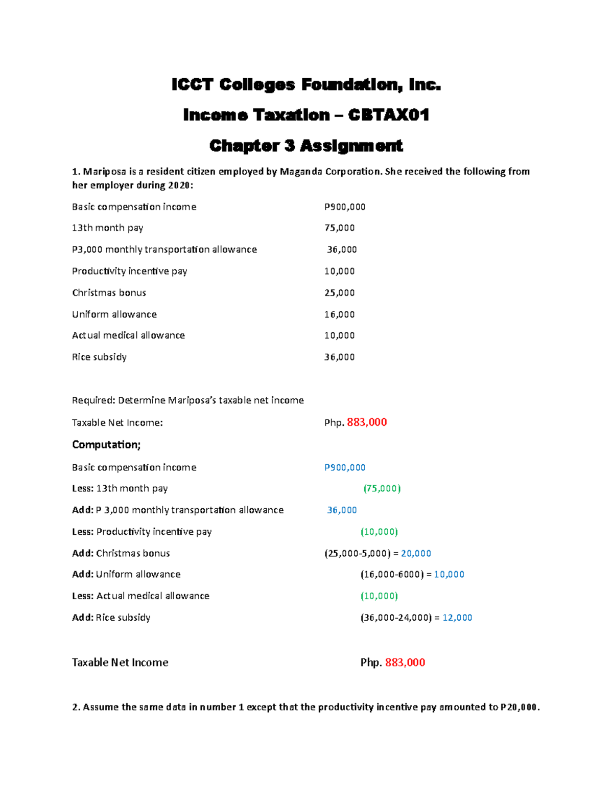 Taxation Chapter 3 Activity Assignment - ICCT Colleges Foundation, Inc ...
