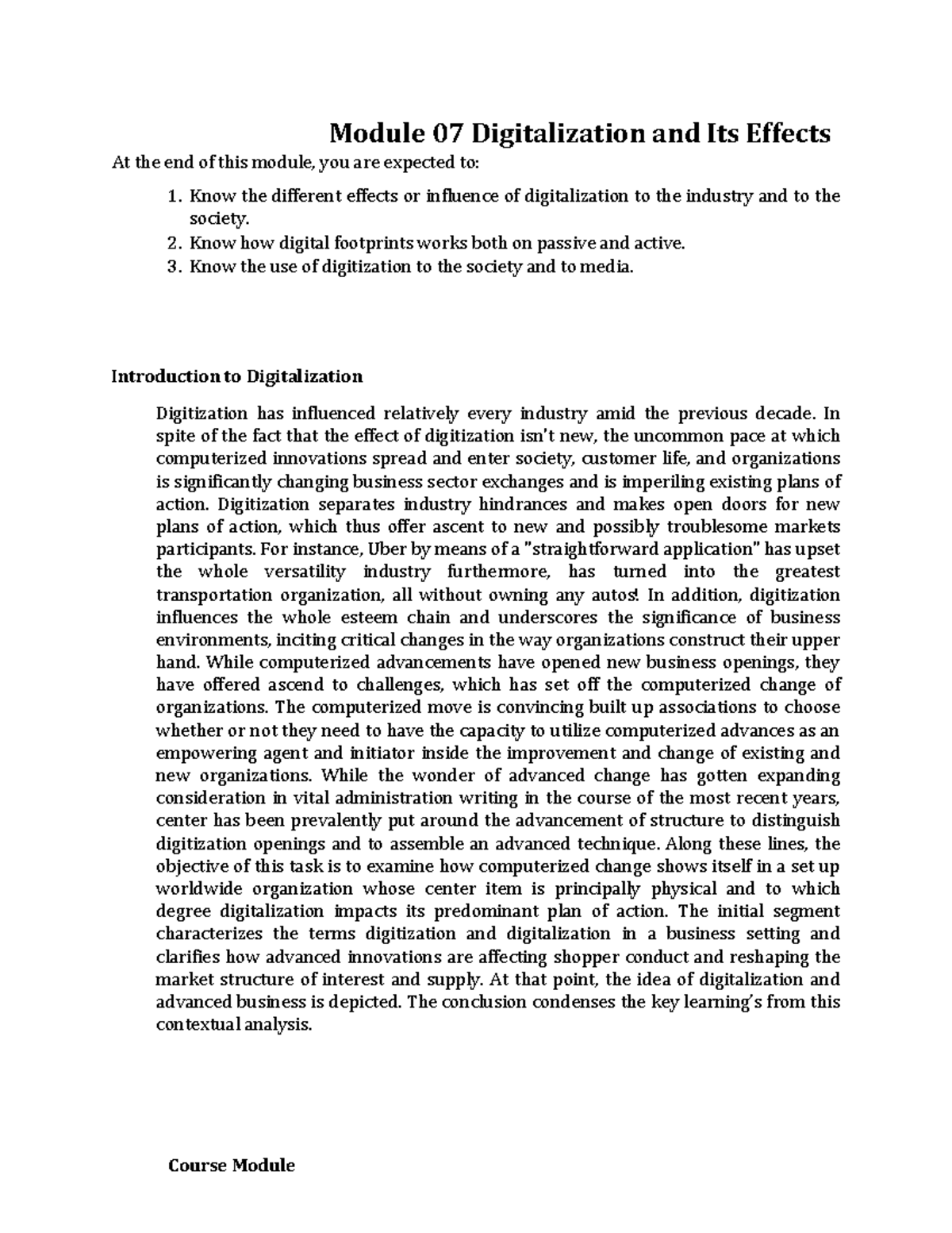 W7 Digitalization and It’s Effects - Module - Course Module Module 07 ...