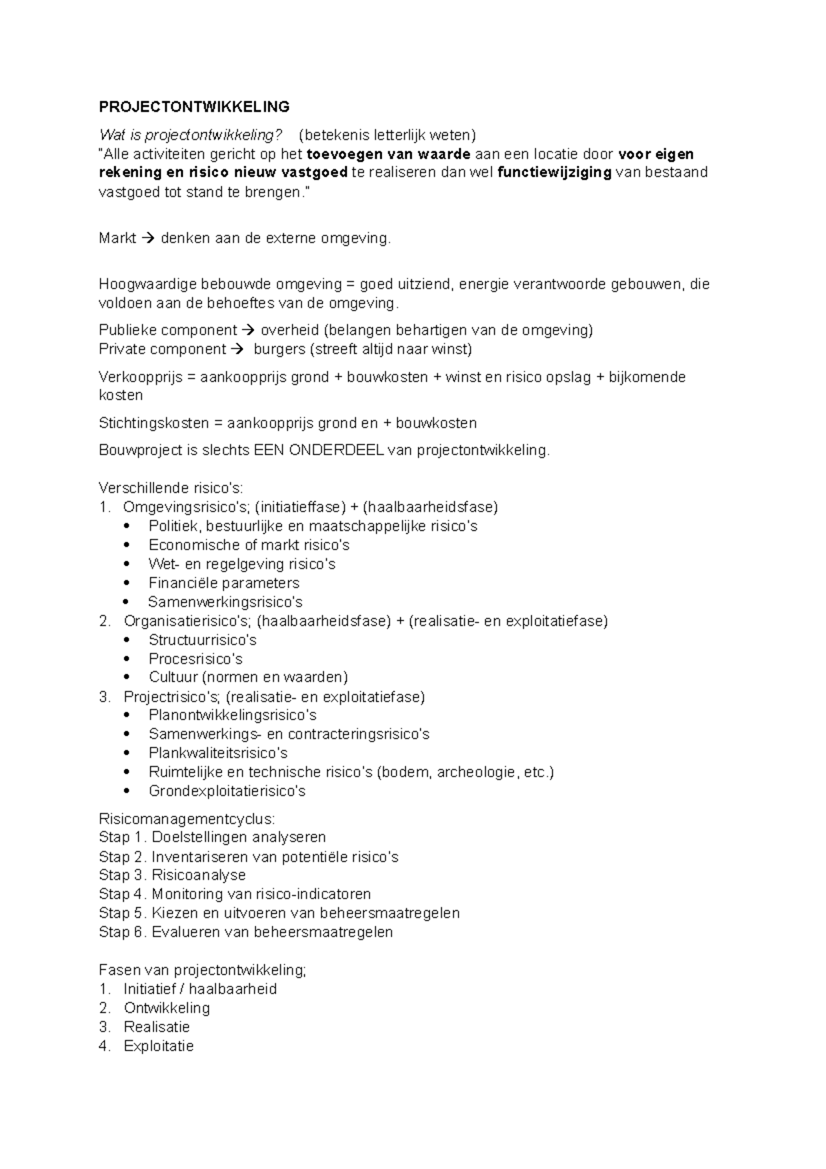 Projectontwikkeling - College-aantekeningen 1-7 - PROJECTONTWIKKELING ...
