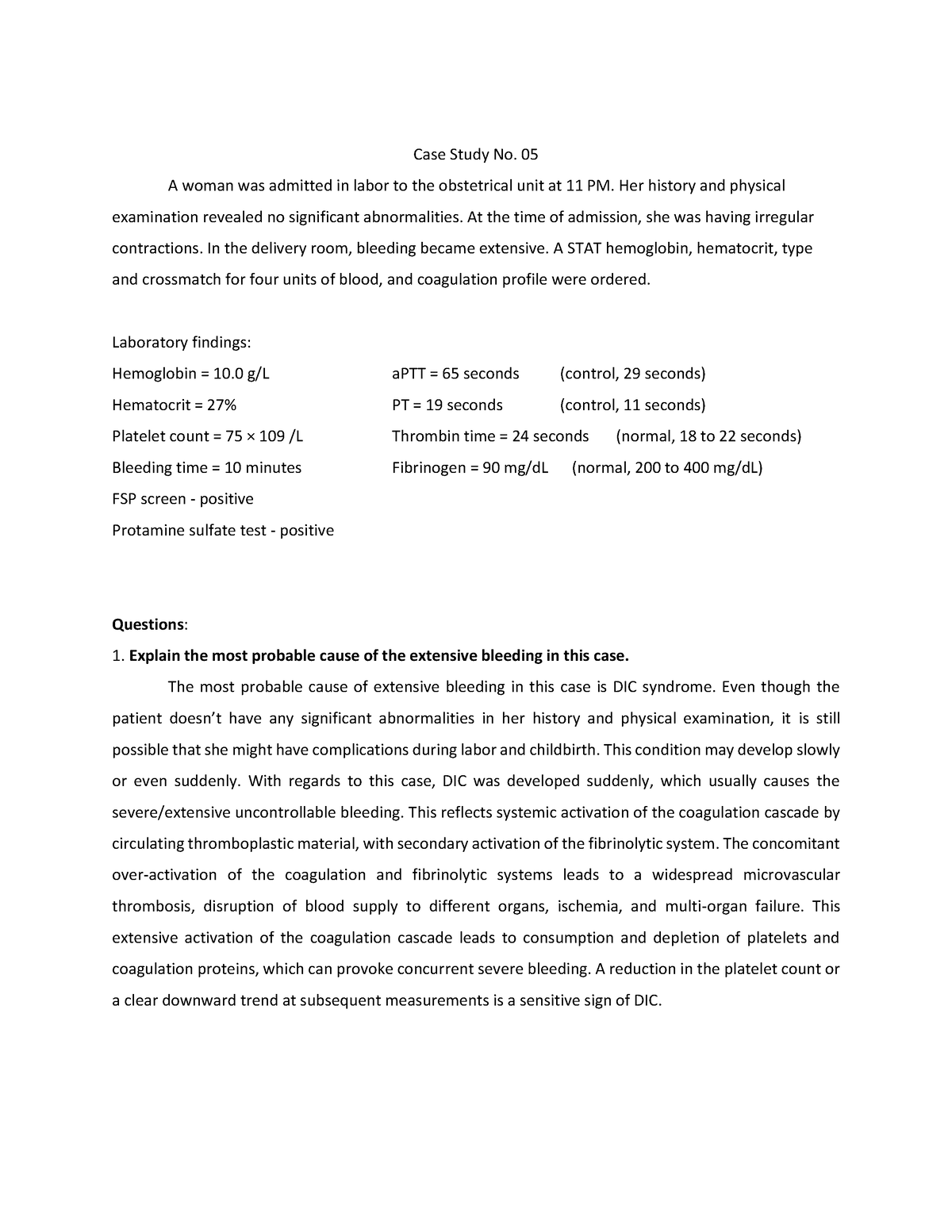 case study in hematology and coagulation