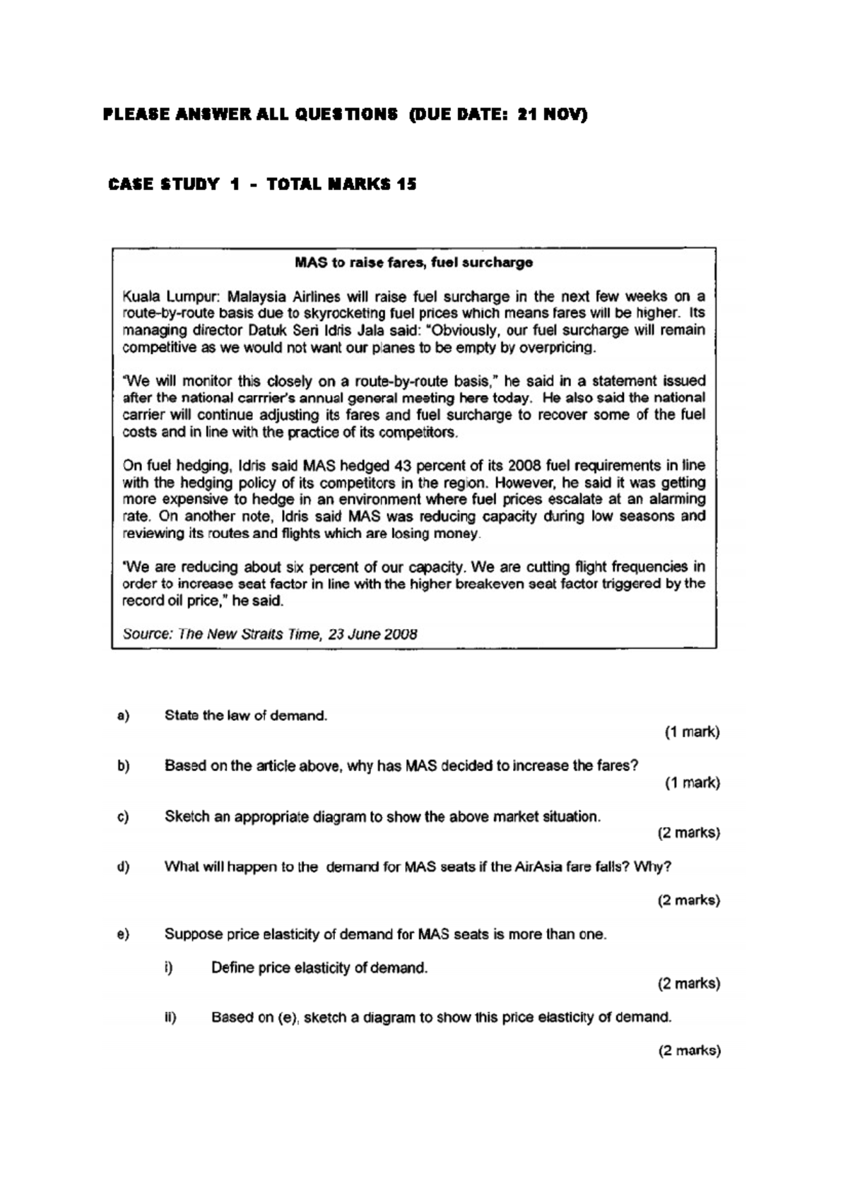 economics case study questions and answers