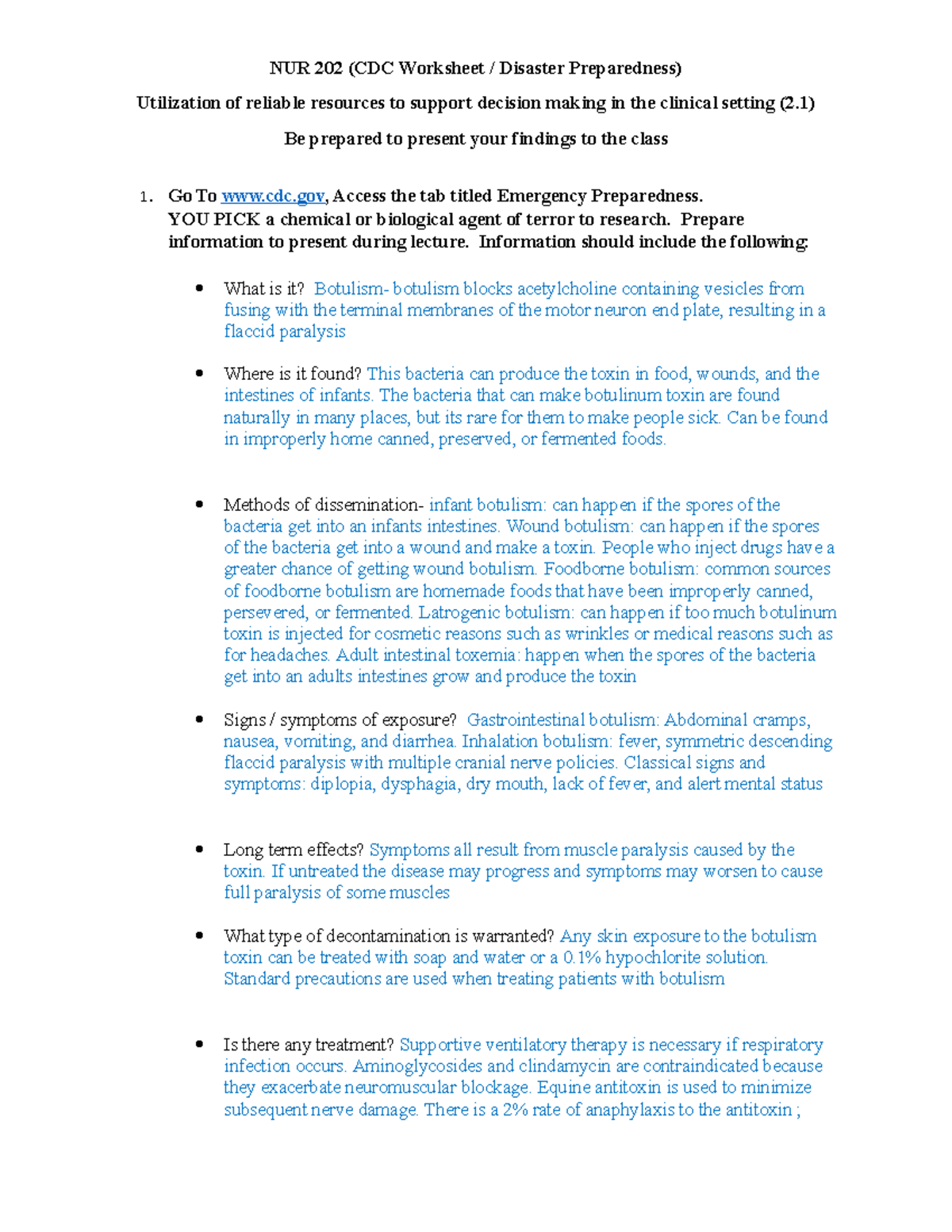 NUR 202 Disaster Worksheet SP22 - NUR 202 (CDC Worksheet / Disaster ...