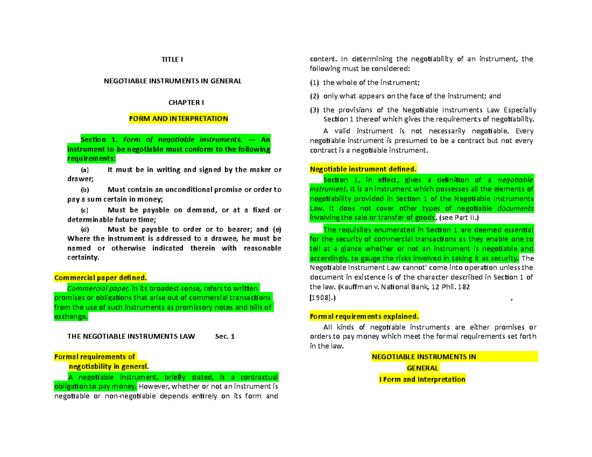 title-i-negotiable-instruments-in-general-business-law-and