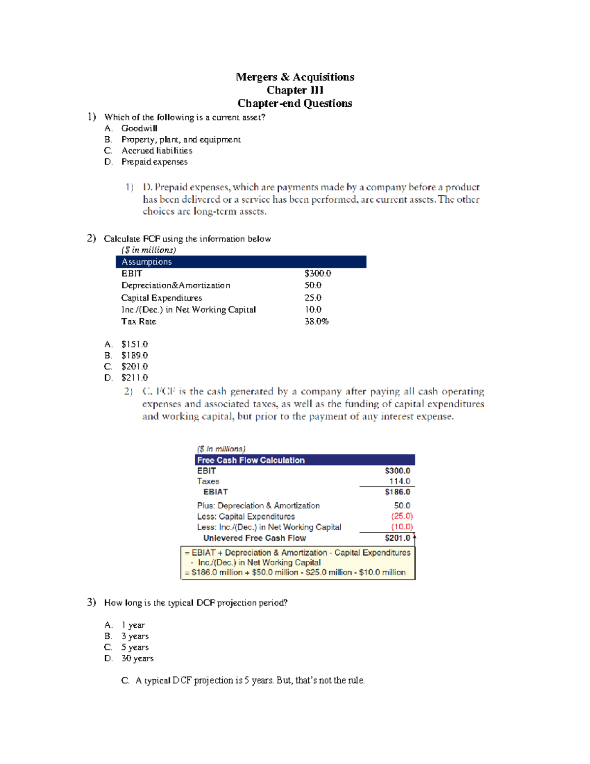 Chapter 3 End Q&A - Practice Question - Mergers & Acquisitions Chapter ...