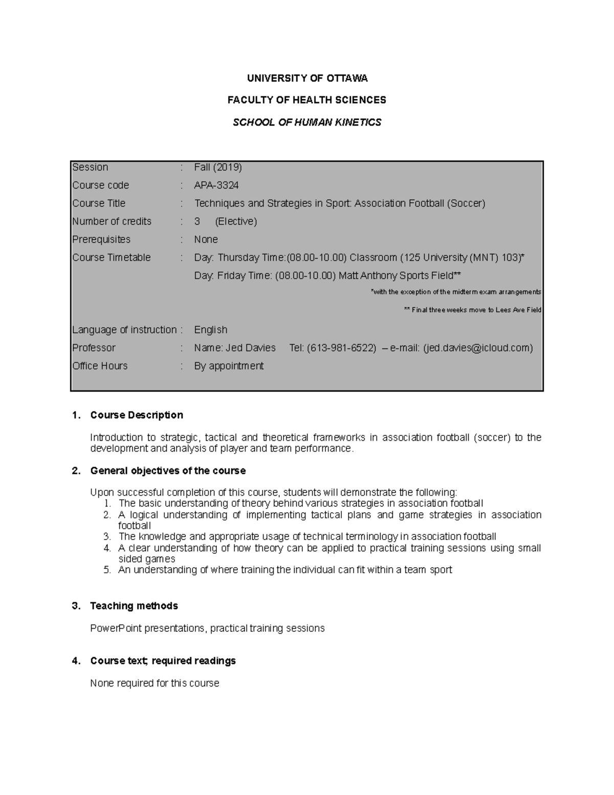 APA 3324 course outline UNIVERSITY OF OTTAWA FACULTY OF HEALTH