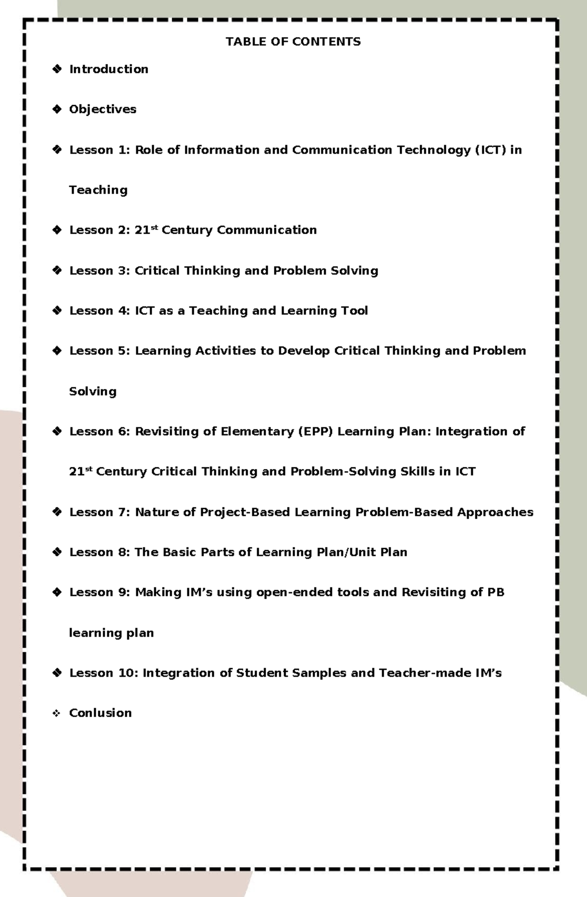 EED20 Outline - yes - TABLE OF CONTENTS Introduction Objectives Lesson ...