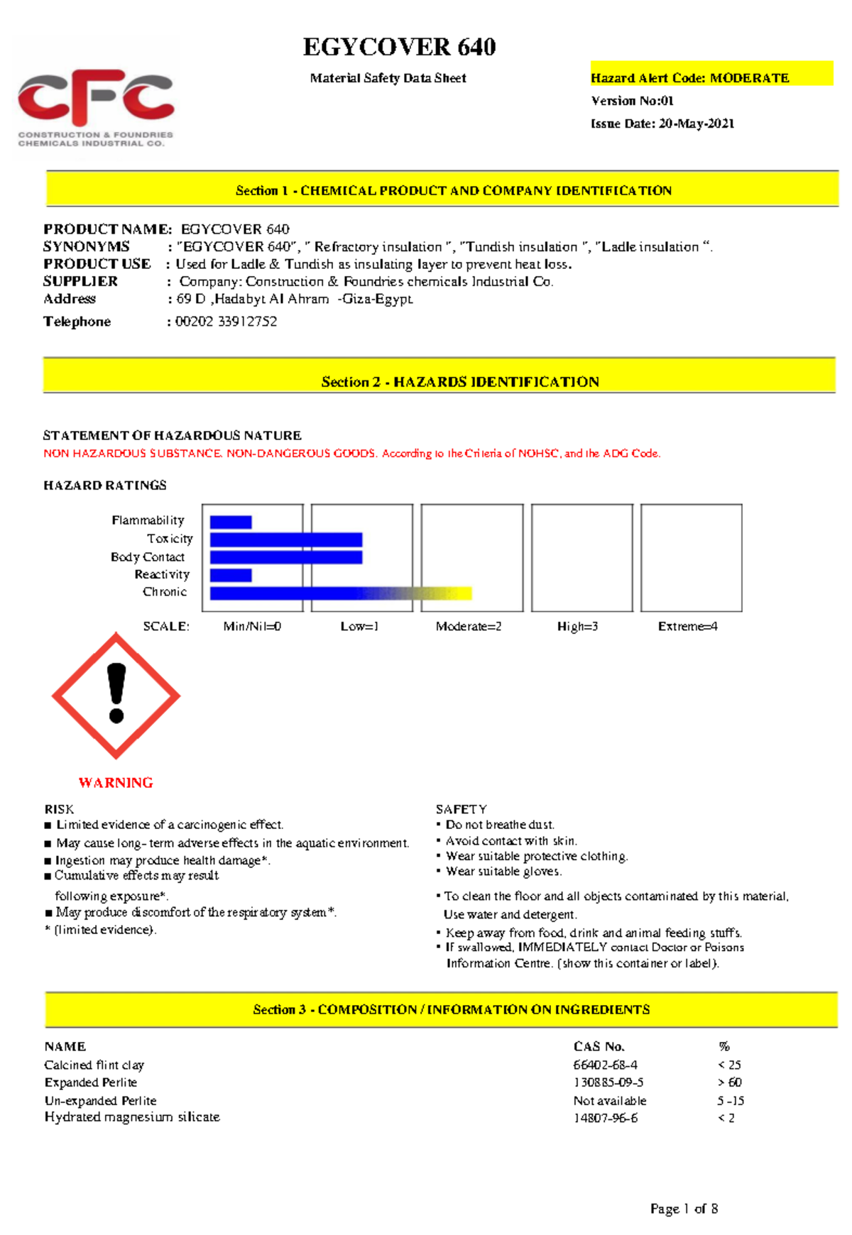 Egycover 640 MSDS - metallurgical chemicals - Material Safety Data ...